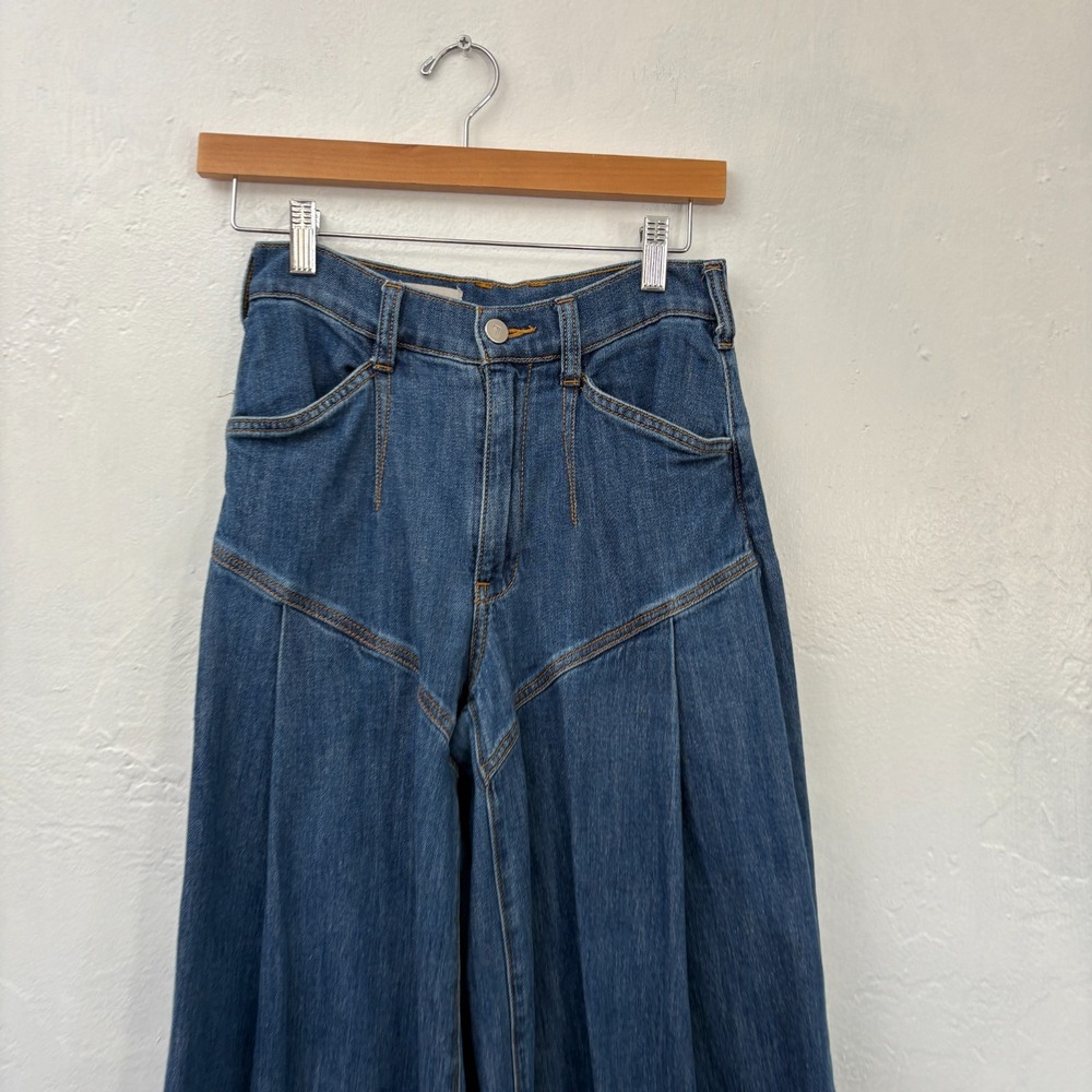Anthropologie Pilcro Bell Bottom Wide Leg Jeans Women Size 25 Blue High Rise - Picture 3 of 13